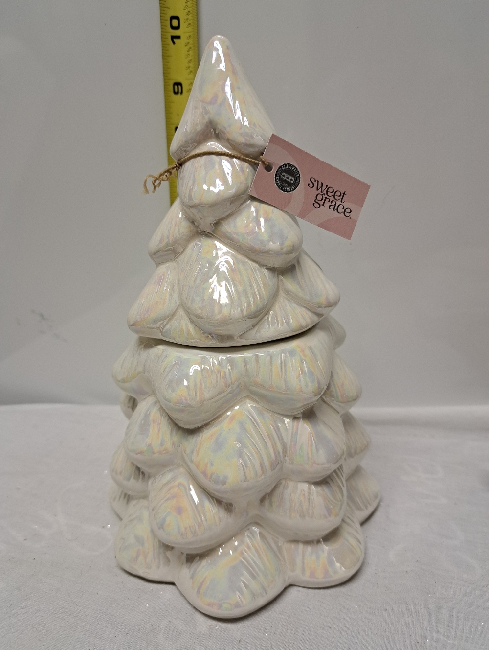 Sweet Grace Iridescent Ceramic Tree Canister - White